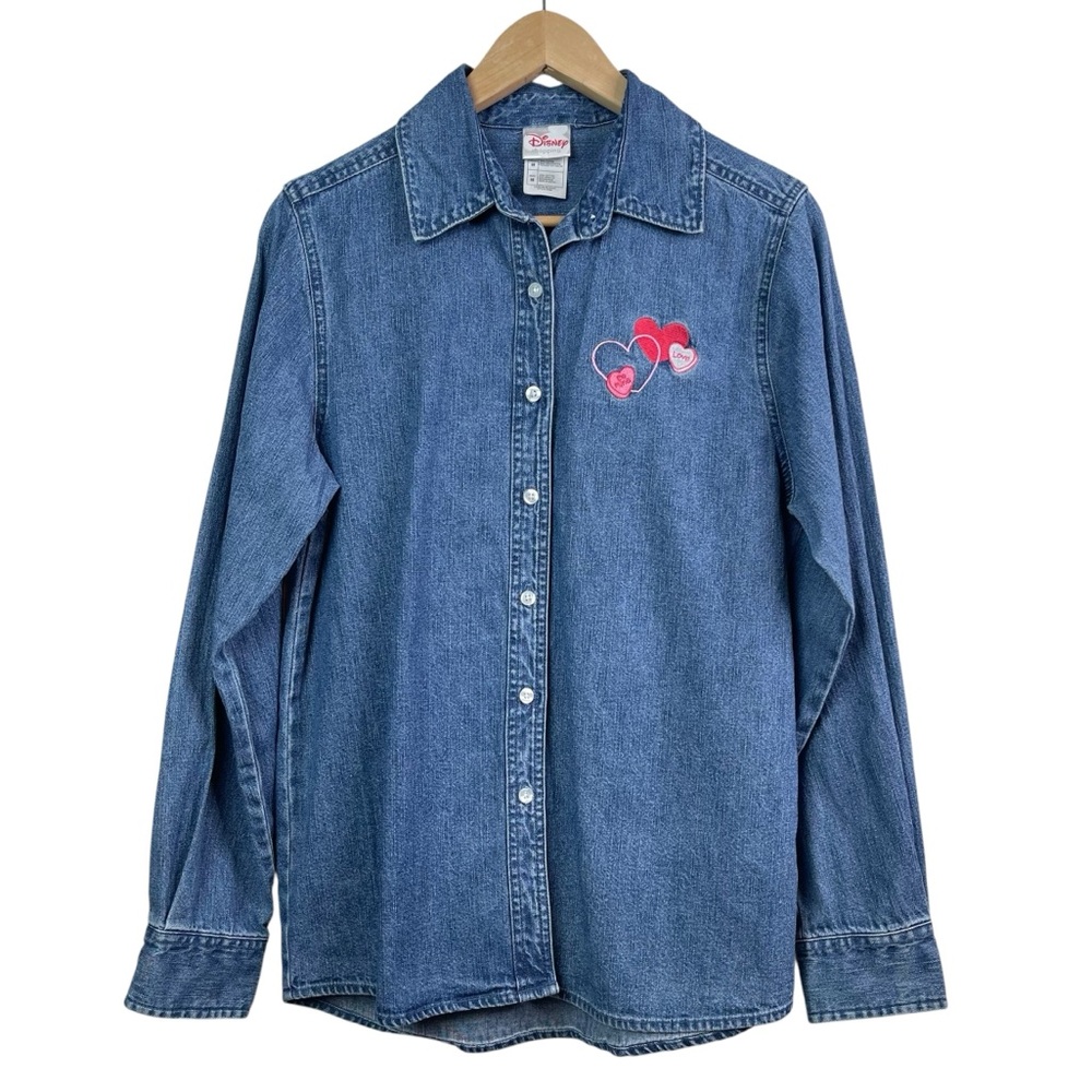 Disney Mickey & Minnie Love Hearts Valentines Day Long-Sleeve Denim Jean Shirt